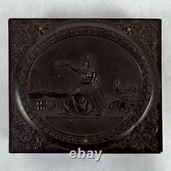 Antique Civil War Union Soldier 6th Plate Embellished Tintype +Gutta Percha Case