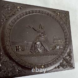 Antique Civil War Union Soldier 6th Plate Embellished Tintype +Gutta Percha Case