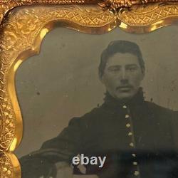 Antique Civil War Union Soldier Artillery Corporal 6th Plate Tintype Photo Case