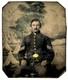 Antique Civil War Union Soldier In Uniform Tent Camp Tintype Photo Gold Paint