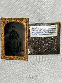 Antique Civil War Union Solider Calvary With Sabre Sword Daguerreotype 1/8th Plate