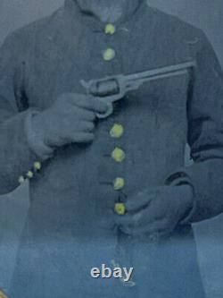 Antique Civil War Union Solider Whitney Revolver Kepi Ambrotype Leather Case