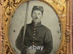 Antique Civil War ambrotype of infantry soldier armed with rifle sixth plate