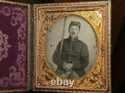 Antique Civil War ambrotype of infantry soldier armed with rifle sixth plate