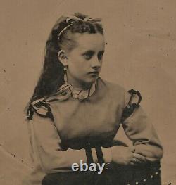 Antique Civil War era Half-Plate Tintype Photo Beautiful Young Lady Teen Girl