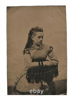 Antique Civil War era Half-Plate Tintype Photo Beautiful Young Lady Teen Girl
