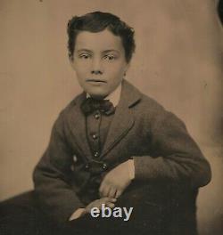 Antique Civil War era Half-Plate Tintype Photo Handsome Young Man Cute Kid Boy