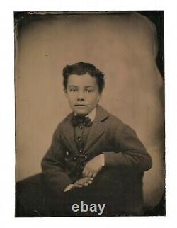 Antique Civil War era Half-Plate Tintype Photo Handsome Young Man Cute Kid Boy