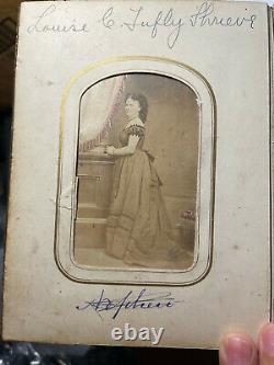 Antique Civil War era Photo Album With 32 CDVs and 12 tintypes