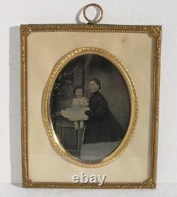 Antique Framed Quarter Plate Ambrotype Civil War Era Mother & Child Identified 2
