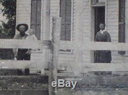 Antique Framed Tintype Photo Civil War Farm House AFRICAN SLAVE NANNY, Men, Baby