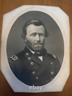 Antique General U. S. Grant Reprinted Photograph Oval Dark Wood Frame Civil War