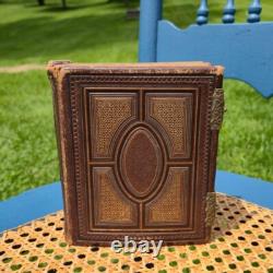 Antique Leather Brass Album with tintypes B&W photos Philly, PA 1800s Civil War Era
