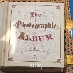 Antique Leather Brass Album with tintypes B&W photos Philly, PA 1800s Civil War Era