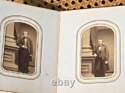 Antique Leather Brass Album with tintypes B&W photos Philly, PA 1800s Civil War Era