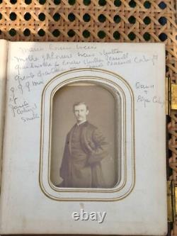 Antique Leather Brass Album with tintypes B&W photos Philly, PA 1800s Civil War Era