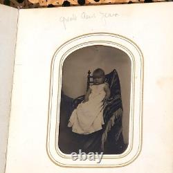 Antique Leather Brass Album with tintypes B&W photos Philly, PA 1800s Civil War Era