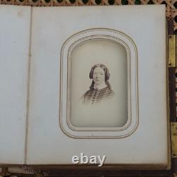 Antique Leather Brass Album with tintypes B&W photos Philly, PA 1800s Civil War Era