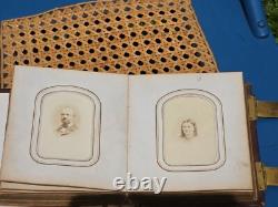 Antique Leather Brass Album with tintypes B&W photos Philly, PA 1800s Civil War Era