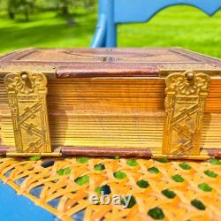 Antique Leather Brass Album with tintypes B&W photos Philly, PA 1800s Civil War Era