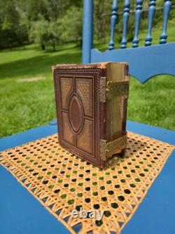 Antique Leather Brass Album with tintypes B&W photos Philly, PA 1800s Civil War Era