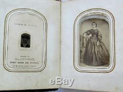 Antique Leather Photo Album CDV & Tintypes Civil War 35 Images Midget Boston