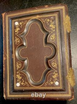 Antique Leather Photo Album Union Post Civil War Soldier & 2 Cent Stamp 1860's