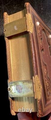 Antique Leather Photo Album Union Post Civil War Soldier & 2 Cent Stamp 1860's