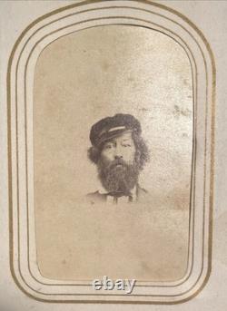 Antique Leather Photo Album Union Post Civil War Soldier & 2 Cent Stamp 1860's