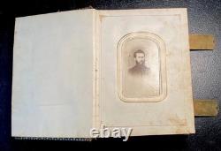 Antique Leather Photo Album Union Post Civil War Soldier & 2 Cent Stamp 1860's