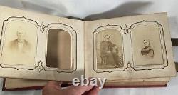 Antique New York Civil War Era Fancy Leather Photograph Album 32 CDVs 1 Tintype