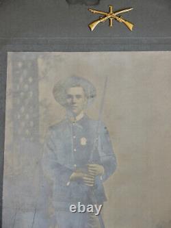 Antique Original Vtg CIVIL WAR Soldier Photograph 1st Regiment Rifles Pin 13X10