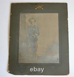 Antique Original Vtg CIVIL WAR Soldier Photograph 1st Regiment Rifles Pin 13X10