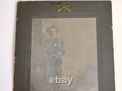 Antique Original Vtg CIVIL WAR Soldier Photograph 1st Regiment Rifles Pin 13X10