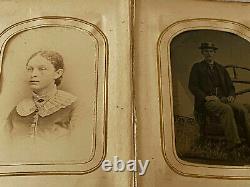 Antique Photo Album Civil War Victorian 48 Photos CDVs Tintypes C. 1860-1870