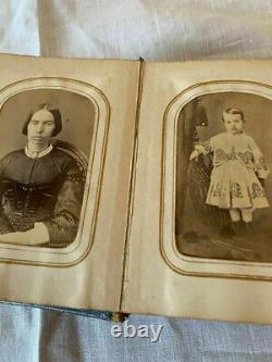 Antique Photo Album Civil War Victorian 48 Photos CDVs Tintypes C. 1860-1870