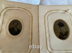 Antique Photo Album Civil War Victorian 48 Photos CDVs Tintypes C. 1860-1870