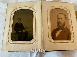 Antique Photo Album Civil War Victorian 48 Photos CDVs Tintypes C. 1860-1870