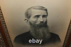 Antique Photograph Civil War Era Man Long Beard Scar On Face Gilded Frame LARGE