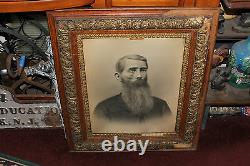 Antique Photograph Civil War Era Man Long Beard Scar On Face Gilded Frame LARGE