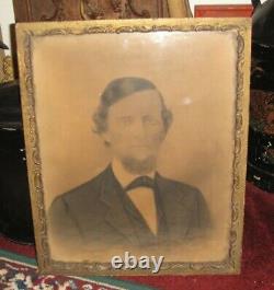 Antique Photograph Drawing Man In Suit Large Beard 1800's Civil War Period Large