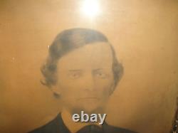 Antique Photograph Drawing Man In Suit Large Beard 1800's Civil War Period Large