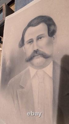 Antique Photograph Drawing Man In Suit Large Beard 1800's Civil War Period Large