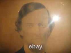 Antique Photograph Drawing Man In Suit Large Beard 1800's Civil War Period Large