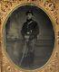 Antique Plate Tintype Civil War Full Figure Cavalry Soldier With Sword, Nr