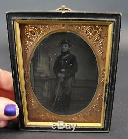 Antique Plate Tintype Civil War Full Figure Cavalry Soldier with Sword, NR