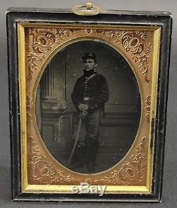 Antique Plate Tintype Civil War Full Figure Cavalry Soldier with Sword, NR