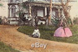 Antique Pre Civil War Stereoview Photo Tinted Southern Woman & Slaves Horse 1800