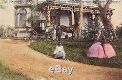Antique Pre Civil War Stereoview Photo Tinted Southern Woman & Slaves Horse 1800