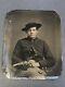 Antique Tin Type Photograph Of Armed Civil War Uniformed Soldier Smith & Wesson